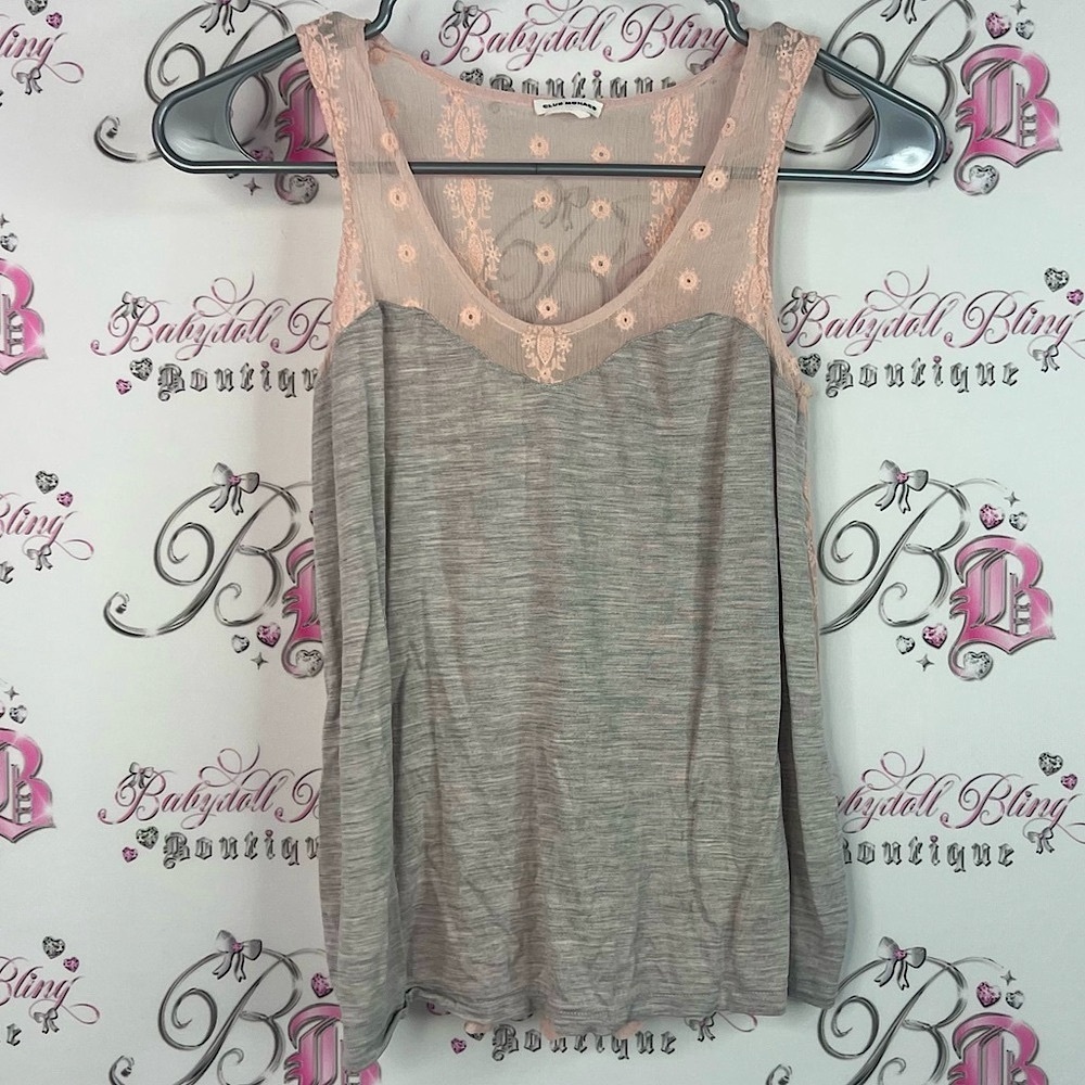 Club Monaco tank top mesh detail embroidered Pink Textured Lace Top